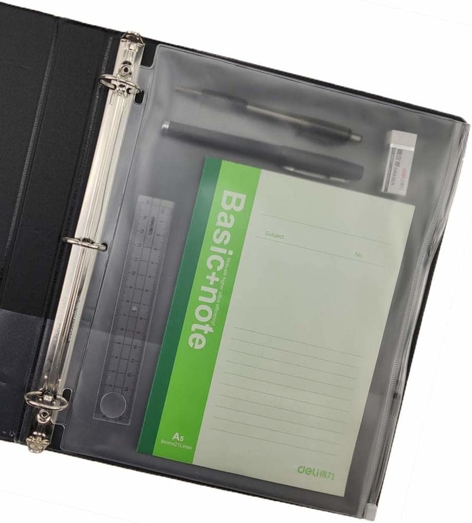 Carpeta de PVC transparente de 3 agujeros con cremallera, páginas de inserción de bolsillo, tamaño carta, 8 12 x 11 pulgadas, bolsas de