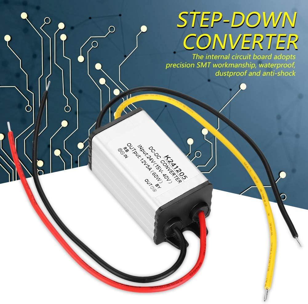 Nikou Regulador de voltaje del convertidor Buck, fuente de alimentación reductora de alta eficiencia de 24 V a 12 V, convertidor Buck de 5 A, módulo