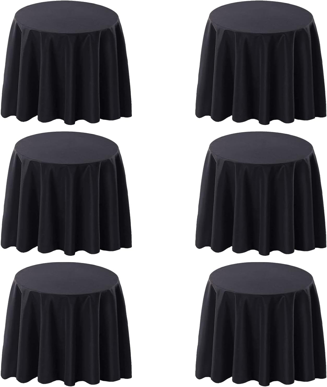 Paquete de 6 manteles redondos negros de 60 pulgadas para mesas rectangulares de 6 pies. Manteles lavables de poliéster resistentes a las manchas y