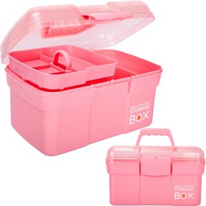 Caja organizadora multiusos de 11 pulgadas con bandeja extraíble, caja de almacenamiento pequeña de plástico con asa, organizador portátil de Caja organizadora multiusos de 11 pulgadas con bandeja extraíble, caja de almacenamiento pequeña de plástico con asa, organizador portátil de