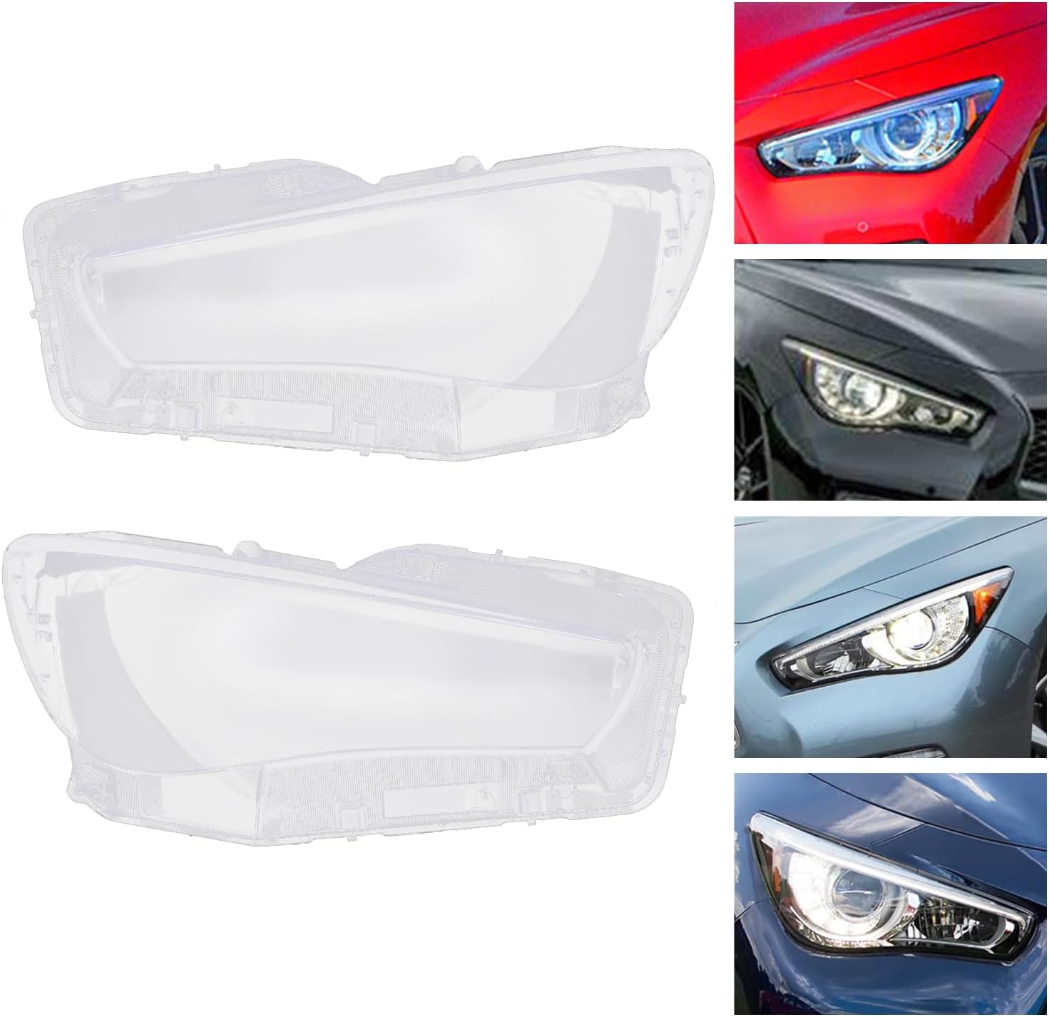 CNCEST Par de fundas para faros delanteros, faros delanteros izquierdo y derecho, pantalla de repuesto para Infiniti Q50 2014 2015 2016 2017 2018