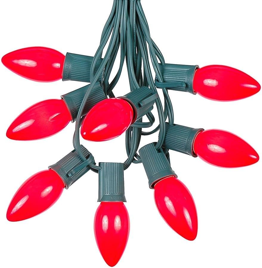 Juego de luces de Navidad de cerámica roja C9 de 25 pies – Cadena de luces de Navidad para exteriores – Bombillas de Navidad opacas – Cadena de