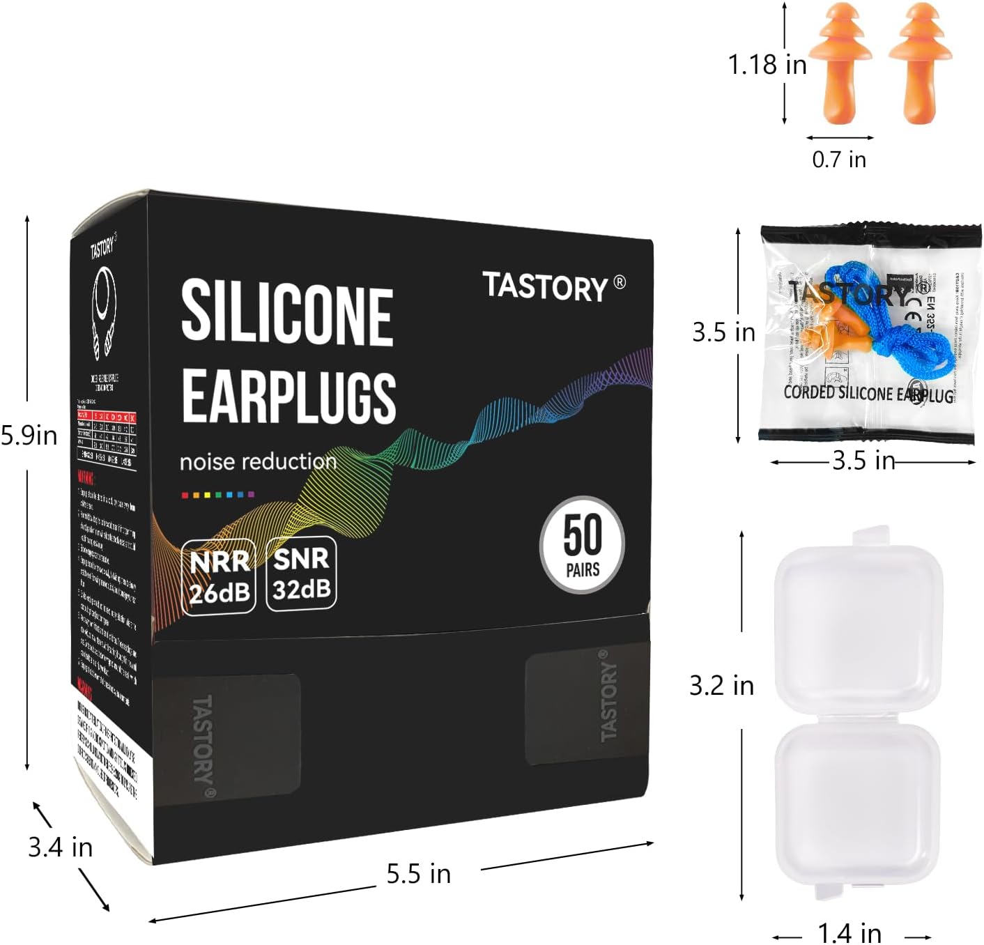 Tapones de silicona para los oídos, 50 pares de tapones reutilizables con cable de 32 dB para protección auditiva, tapones desechables para los