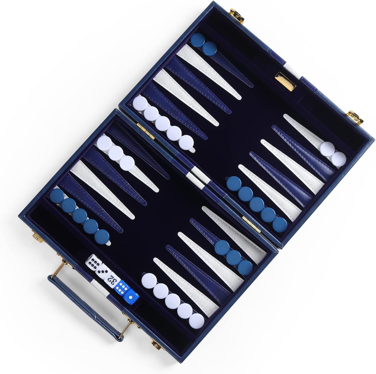 Juego de mesa clásico de Backgammon azul de viaje pequeño de 11 pulgadas con funda de cuero de primera calidad, juego de backgammon de estrategia de
