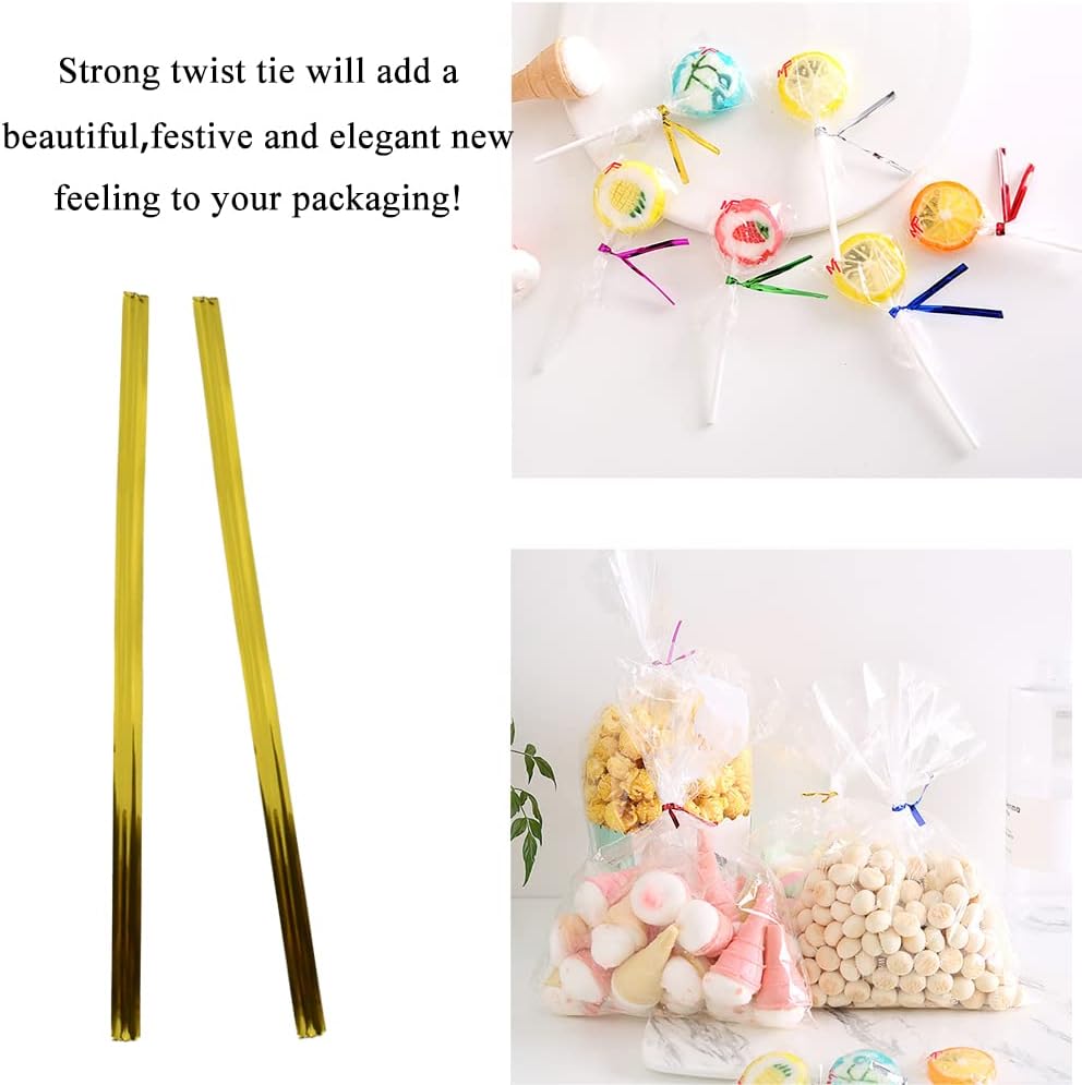 HAHIYO 300 lazos torcidos de metal dorado de 4 pulgadas para pan, dulces, bolsas de café, lazos para plantas de jardín, bolsas de celofán, bolsas de