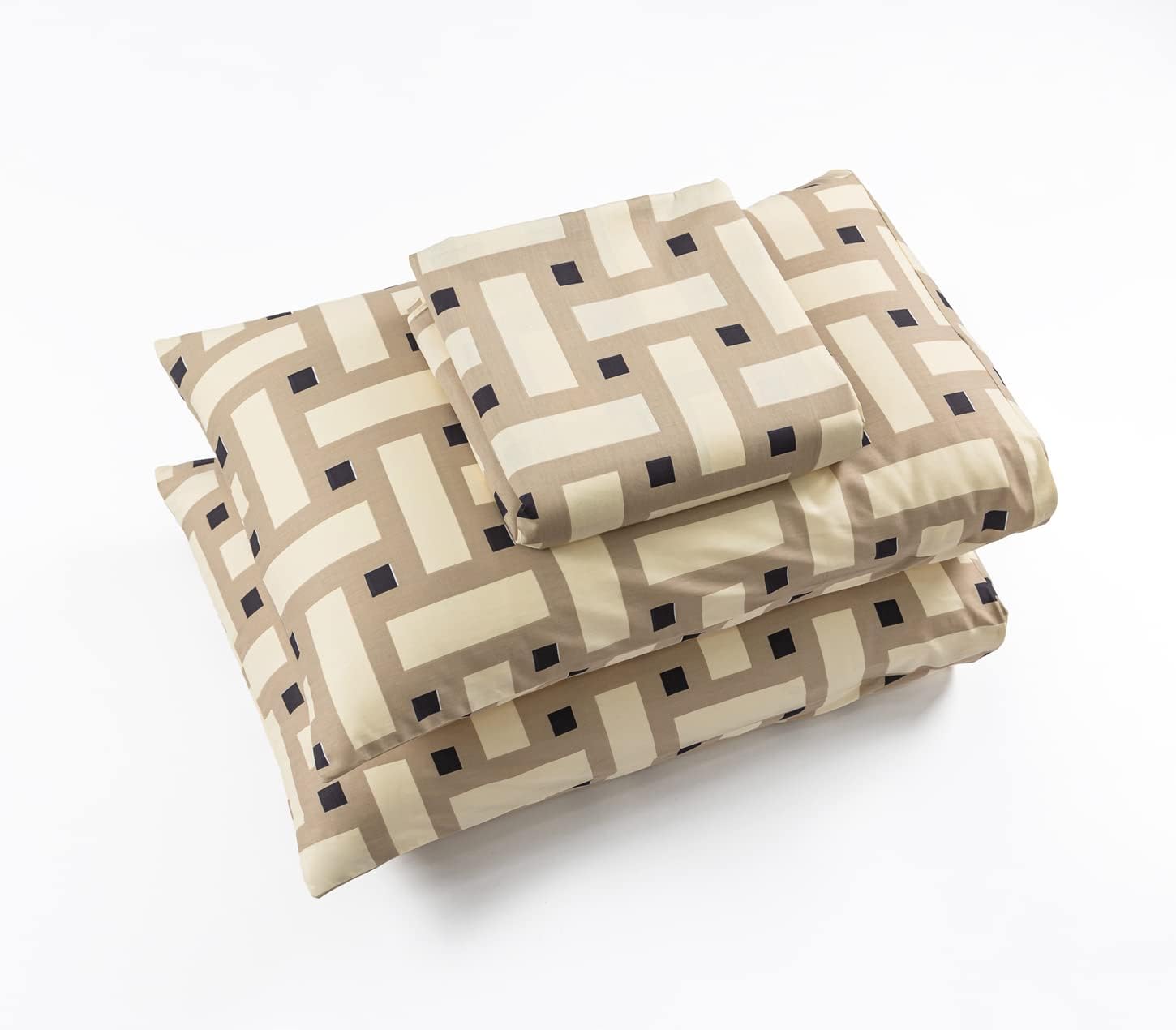 YuHeGuoJi Juego de funda de edredón geométrica beige, tamaño Queen, 100% algodón, funda de edredón a cuadros abstractos, juego de 3 piezas, 1 funda