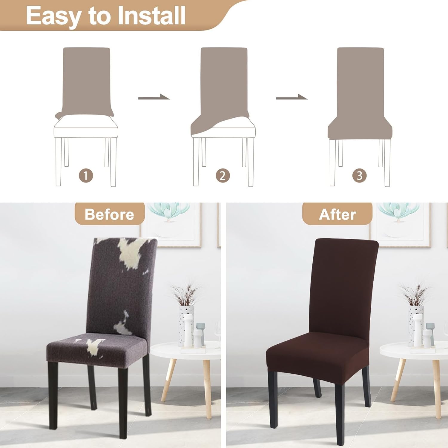 SearchI, Fundas para sillas de comedor, juego de 6, de tela de elastano suave y elástica, extraíbles, lavables, protectores de polvo para sillas de