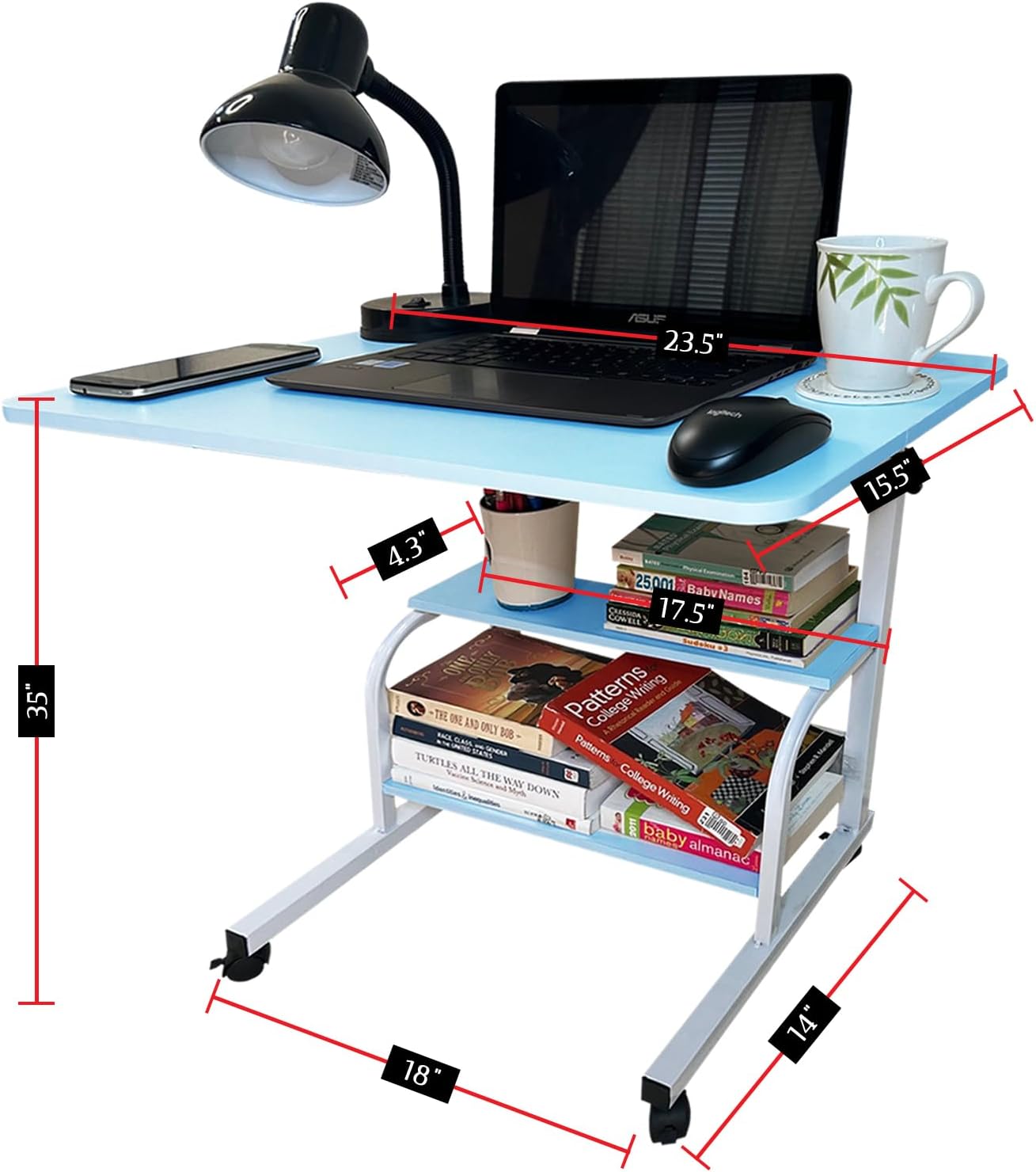 Escritorio ajustable para computadora portátil, pequeño escritorio móvil delgado con ruedas para dormitorio, sofá, sala de estar, estudio,