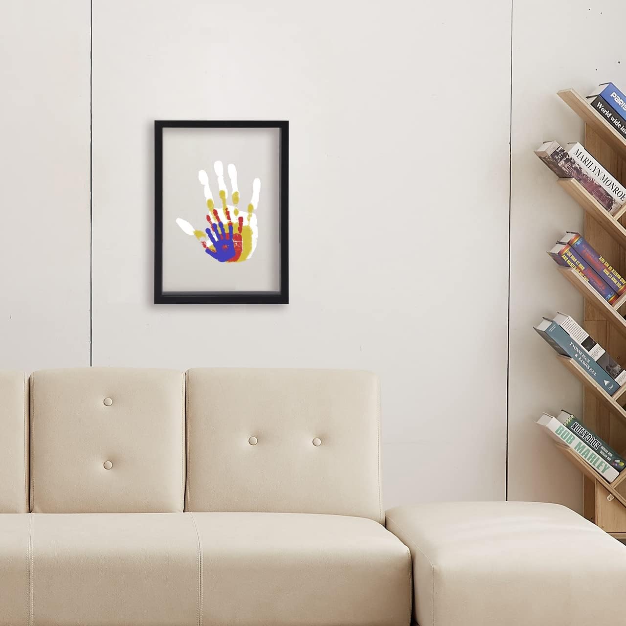 Kit de huellas de manos familiares, marco de madera de recuerdo para manualidades, juego de regalo sin fin, pinturas no tóxicas, hojas transparentes