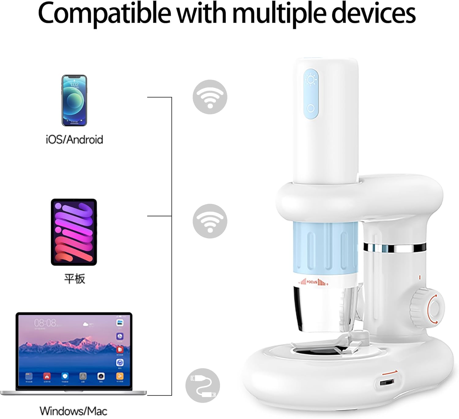 Microscopio digital 1000x, lupa para monedas con 8 luces LED ajustables, compatible con iPhone, Android, Mac, Windows