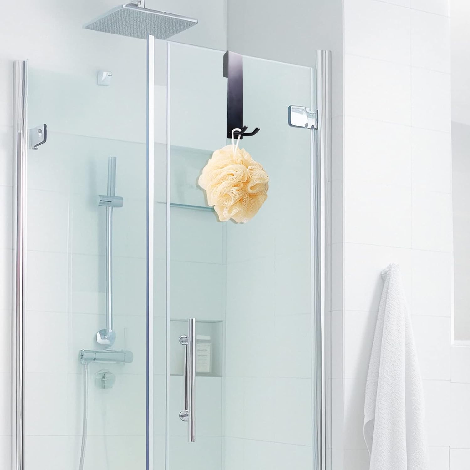 Qflushor Ganchos para puerta de ducha, gancho de puerta de vidrio para ducha, gancho para toalla de ducha sin marco, gancho para bata de baño,