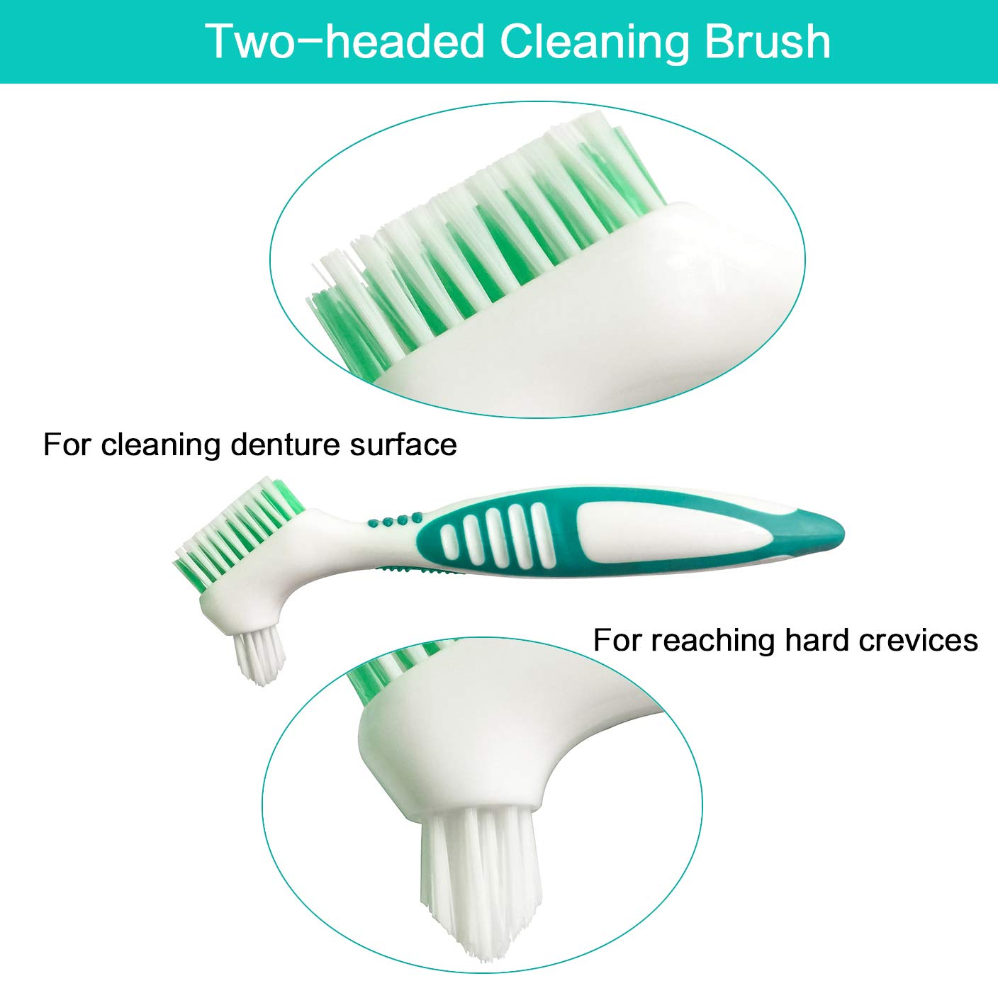 Caja de dentadura con cepillo, taza de dientes falsos portátil de viaje con colador, contenedor de baño para dentadura para un cuidado completo de