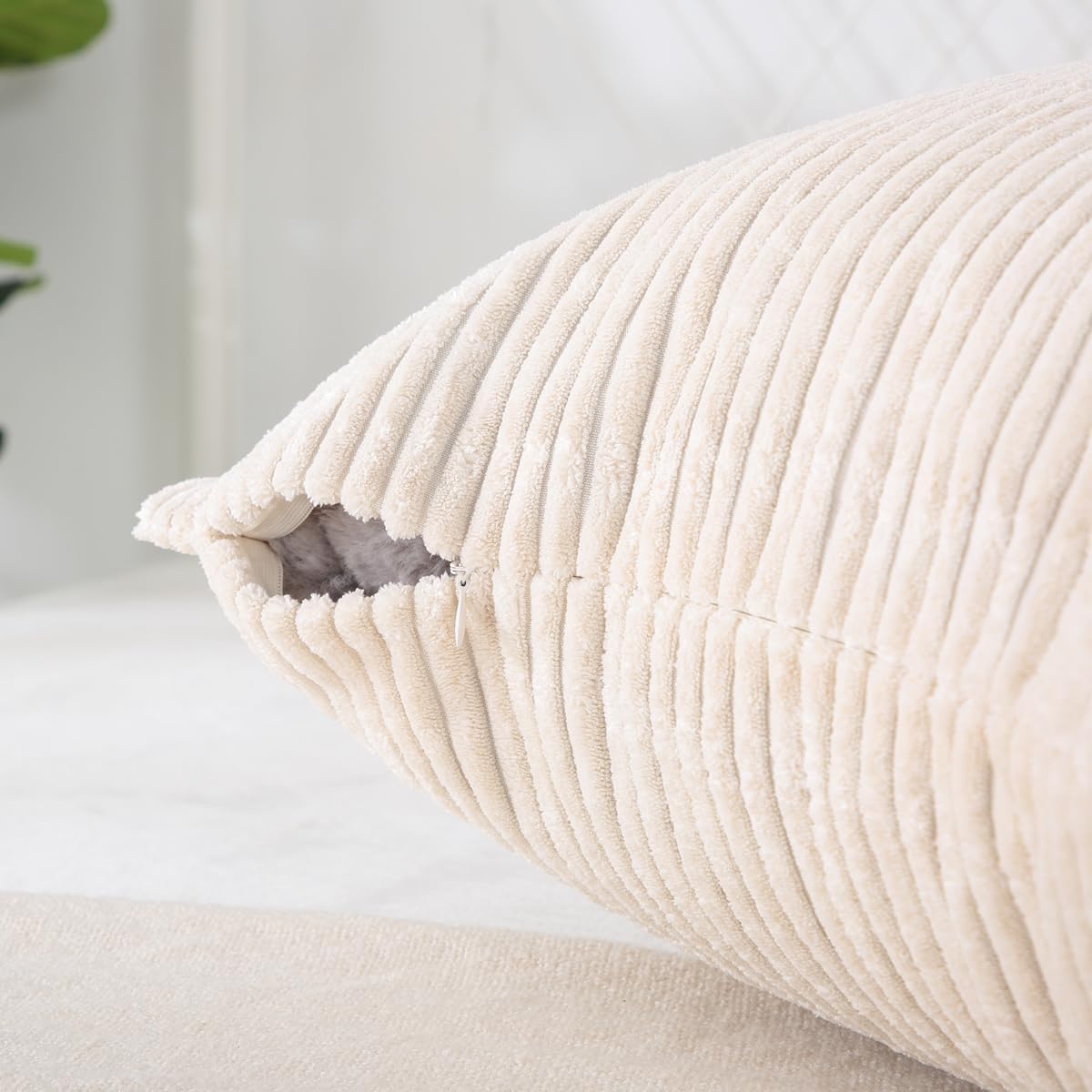 Funda de almohada corporal oblonga de pana a rayas de 20 x 54 pulgadas, de poliéster, acogedora funda de almohada con cierre oculto de aspecto