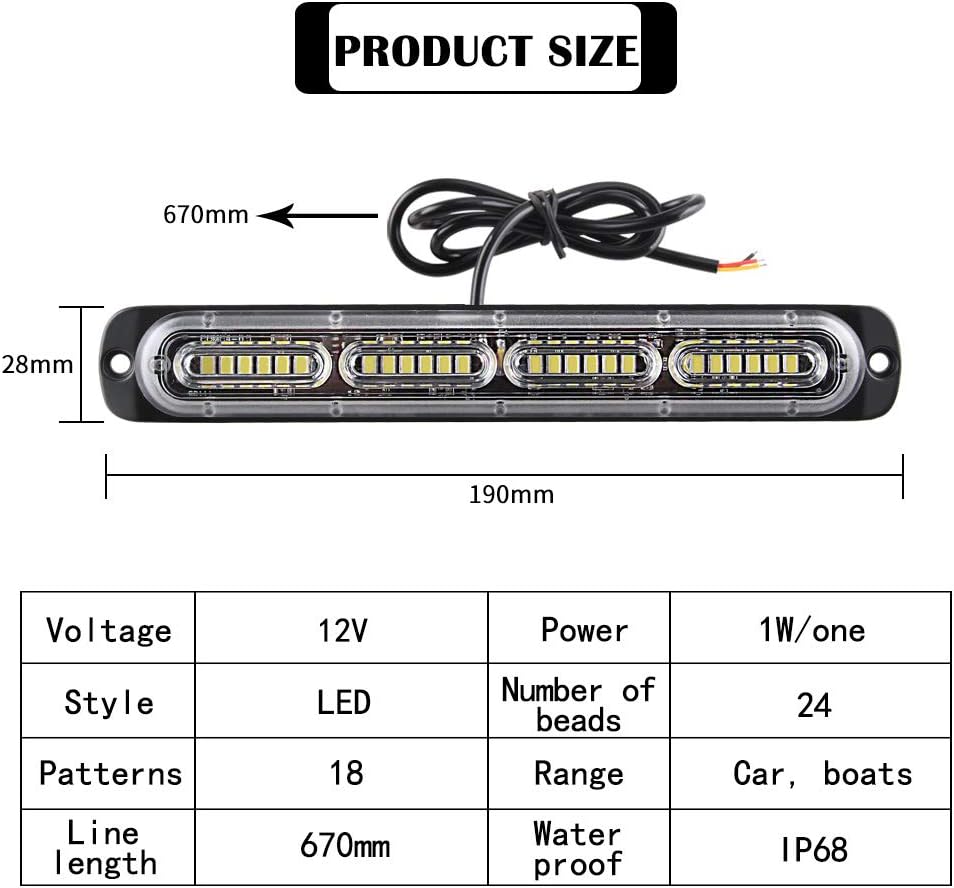 Sidaqi Luz estroboscópica de emergencia LED, montaje en superficie impermeable, luz LED blanca de advertencia de peligro de advertencia para