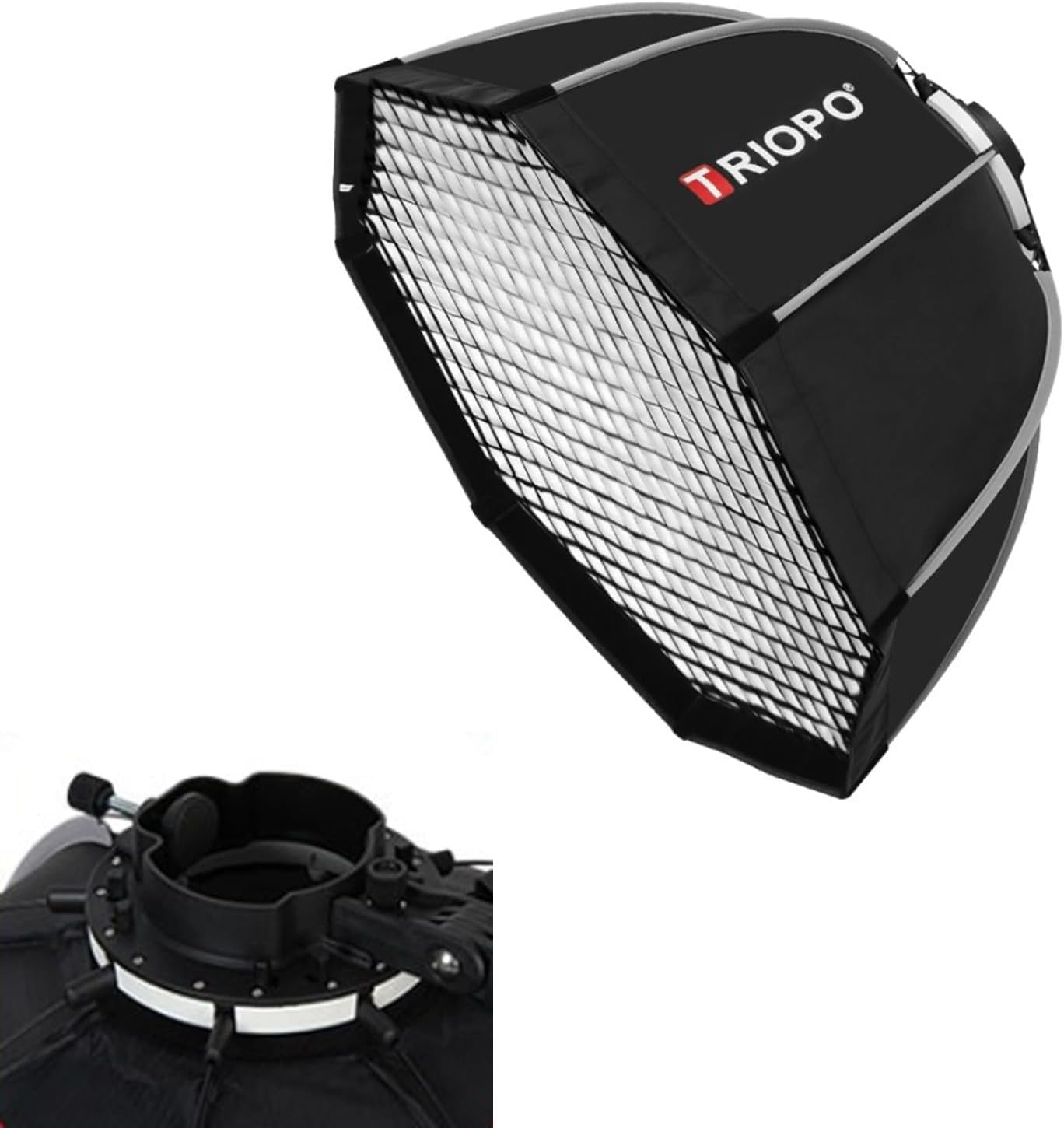 Triopo KX65 – Caja blanda de 25.6 pulgadas con rejilla de panal, paraguas octágono, caja de luz para Godox V1 AD200Pro, cabeza redonda, flash