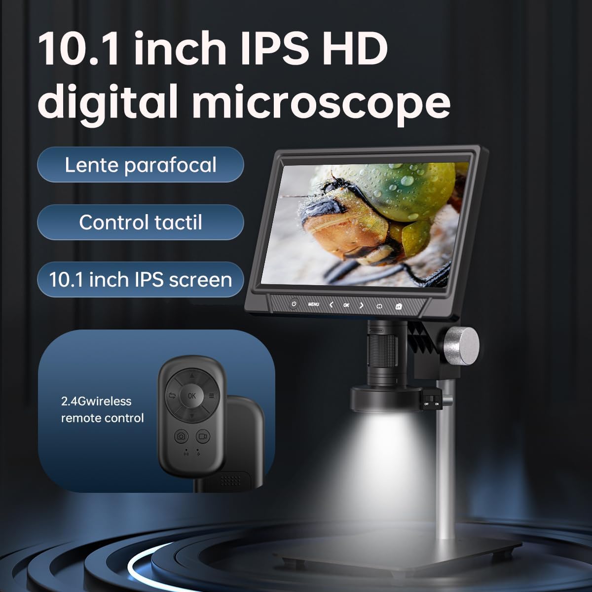 Microscopio digital IPS de 10.1 pulgadas, microscopio de moneda Ashfly con 30 luces LED, microscopio de soldadura 50X-1200X para adultos con cámara