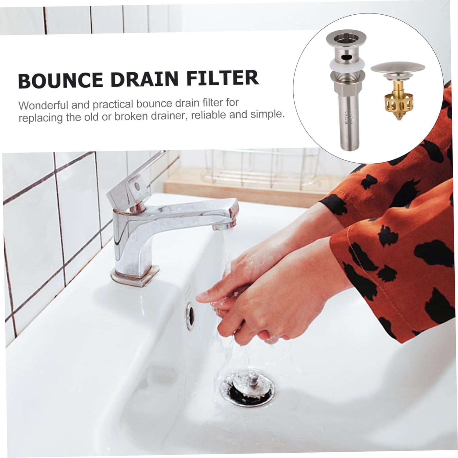 Uonlytech Tapón de drenaje para lavabo de baño, cabeza de hongo, tubo de drenaje, escurridor de rebote, tapón para fregadero de baño, tapón de