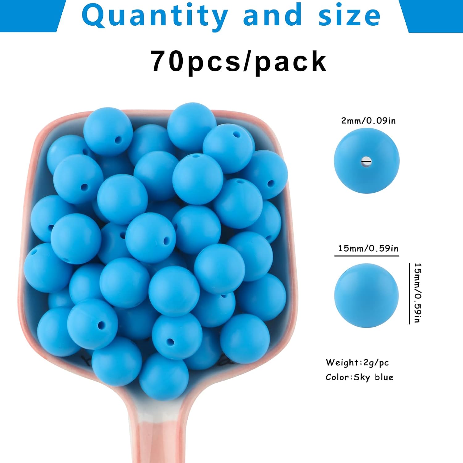 70 cuentas de silicona, cuentas de silicona de 0.59 pulgadas para hacer llaveros, cuentas focales de silicona sueltas de goma para kit de