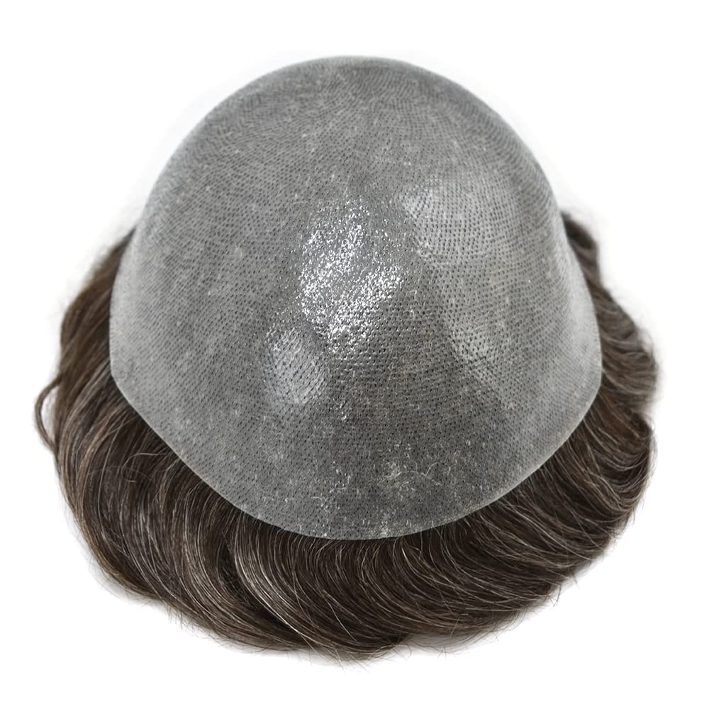 Toupee para hombres Sistema de reemplazo de cabello humano PU piel fina V-looped negro unidades de cabello masculino naturaleza para hombre Toupee