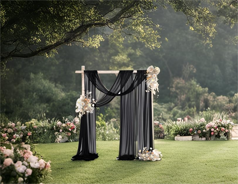 MLMW 2 paneles de tela para arco de boda, 6.5 yardas, cortina de gasa transparente negra, tela drapeada, decoración de techo extra larga para fiesta