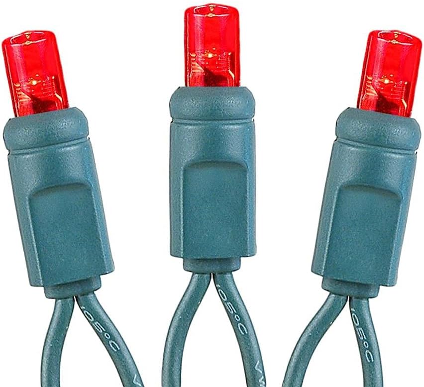 Novelty Lights Juego de 50 luces LED de Navidad, iluminación al aire libre, luces de fiesta para patio, rojo, cable verde, 25 pies