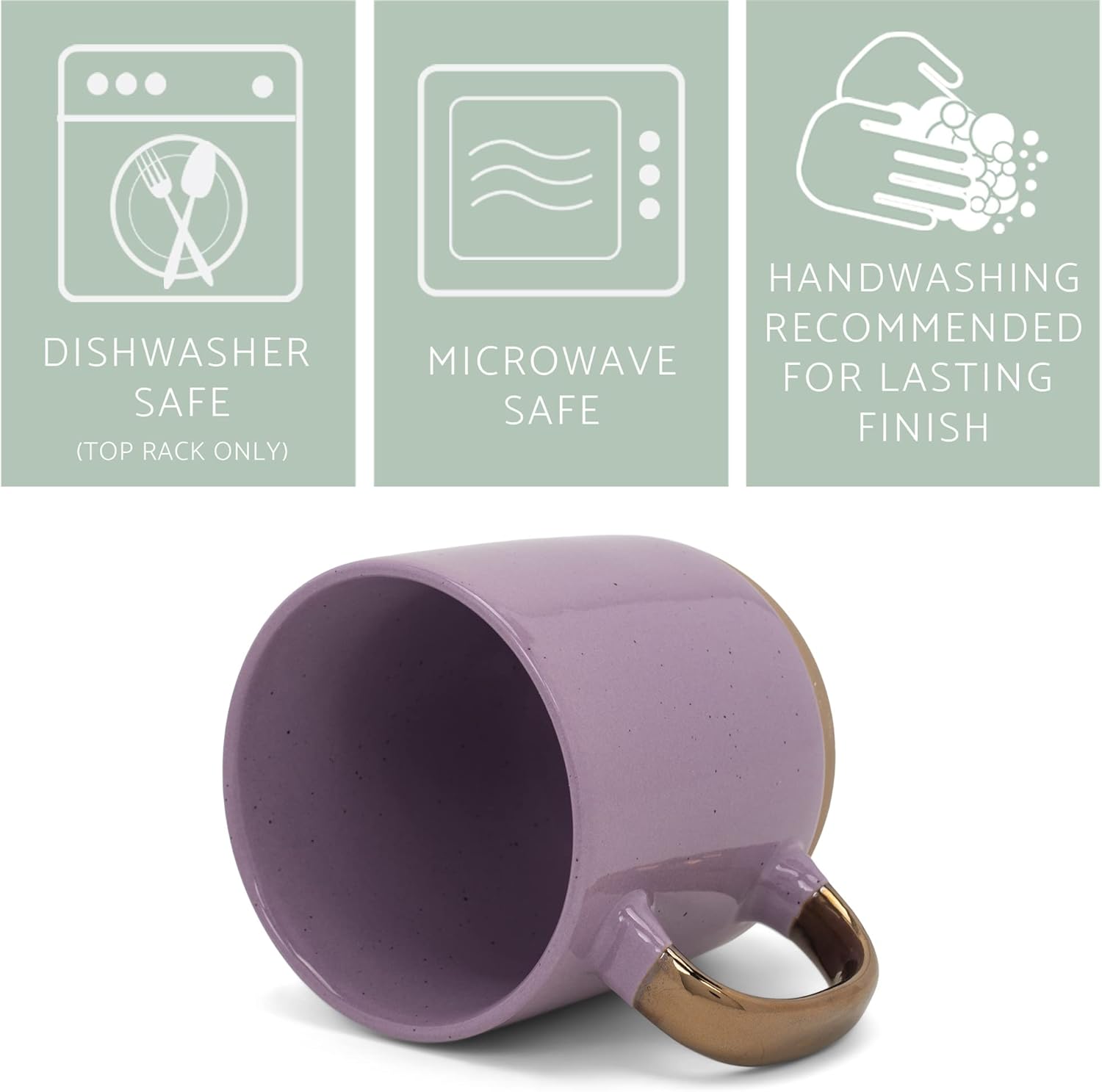 Elanze Designs Speckled – Juego de 4 tazas de cerámica de 16 onzas con mango metálico, color morado