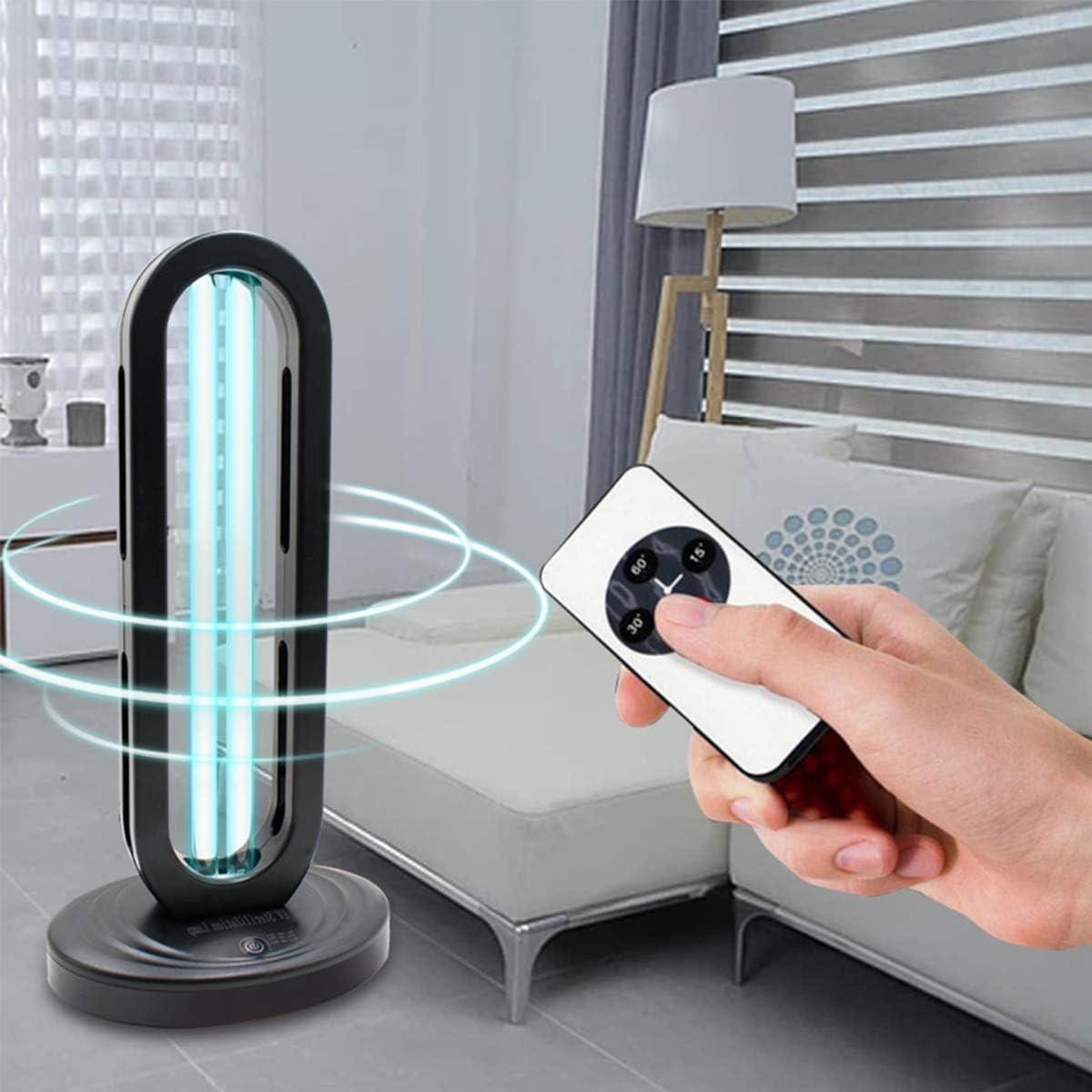 Lámpara de esterilización con luz UV con ozono para purificación de aire de habitación de olores (mando a distancia incluido) Tasa de esterilización