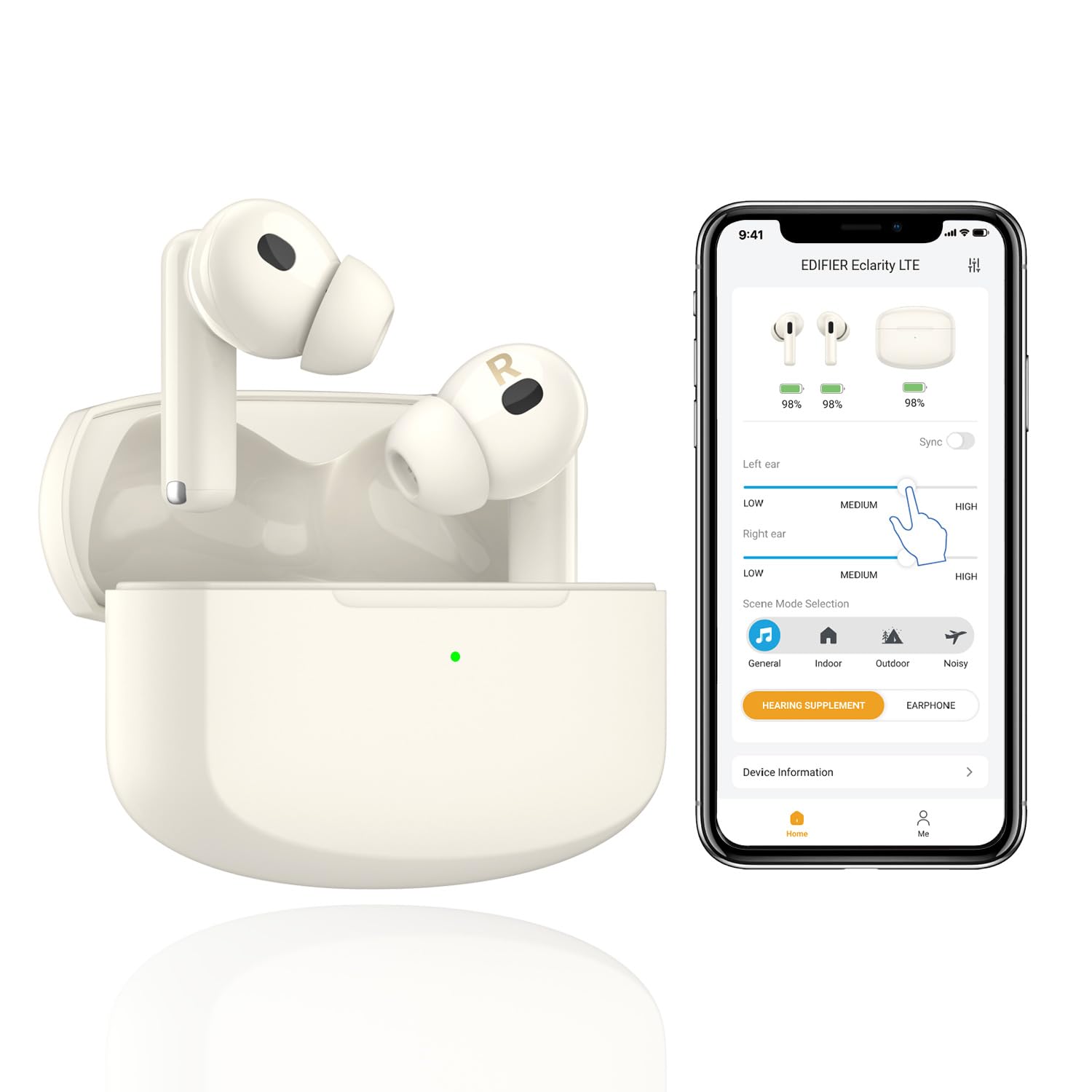 Edifier Audífonos Bluetooth, amplificadores auditivos OTC, control de aplicación para iOS Android, reducción de ruido y cambio de modo, pérdida