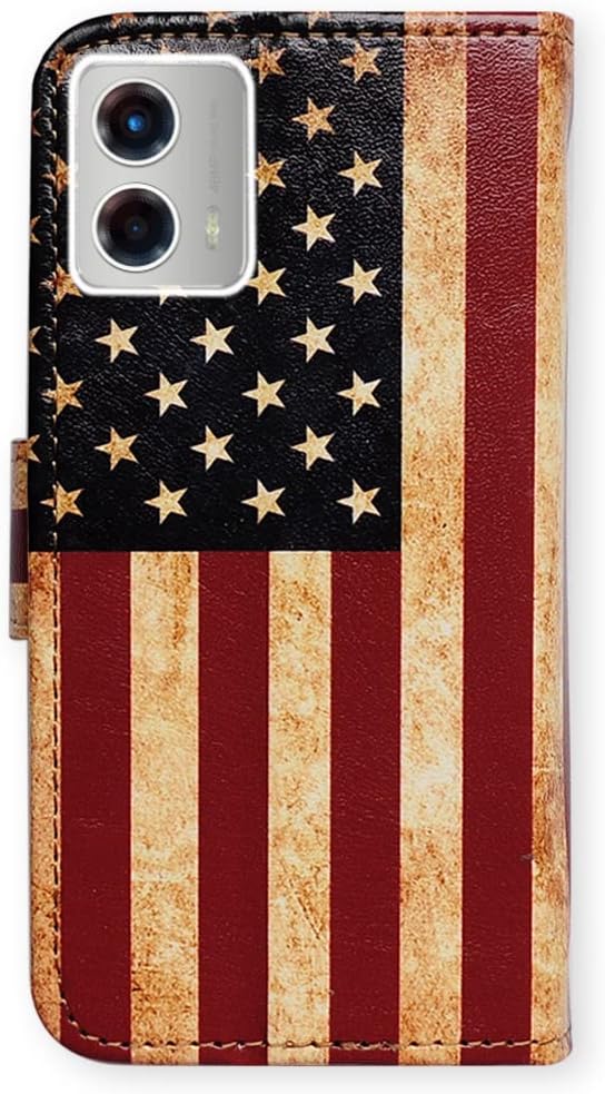 Bcov Funda para Moto G 5G 2023, diseño retro de la bandera estadounidense con tapa para teléfono, con ranura para tarjetas, soporte para Motorola