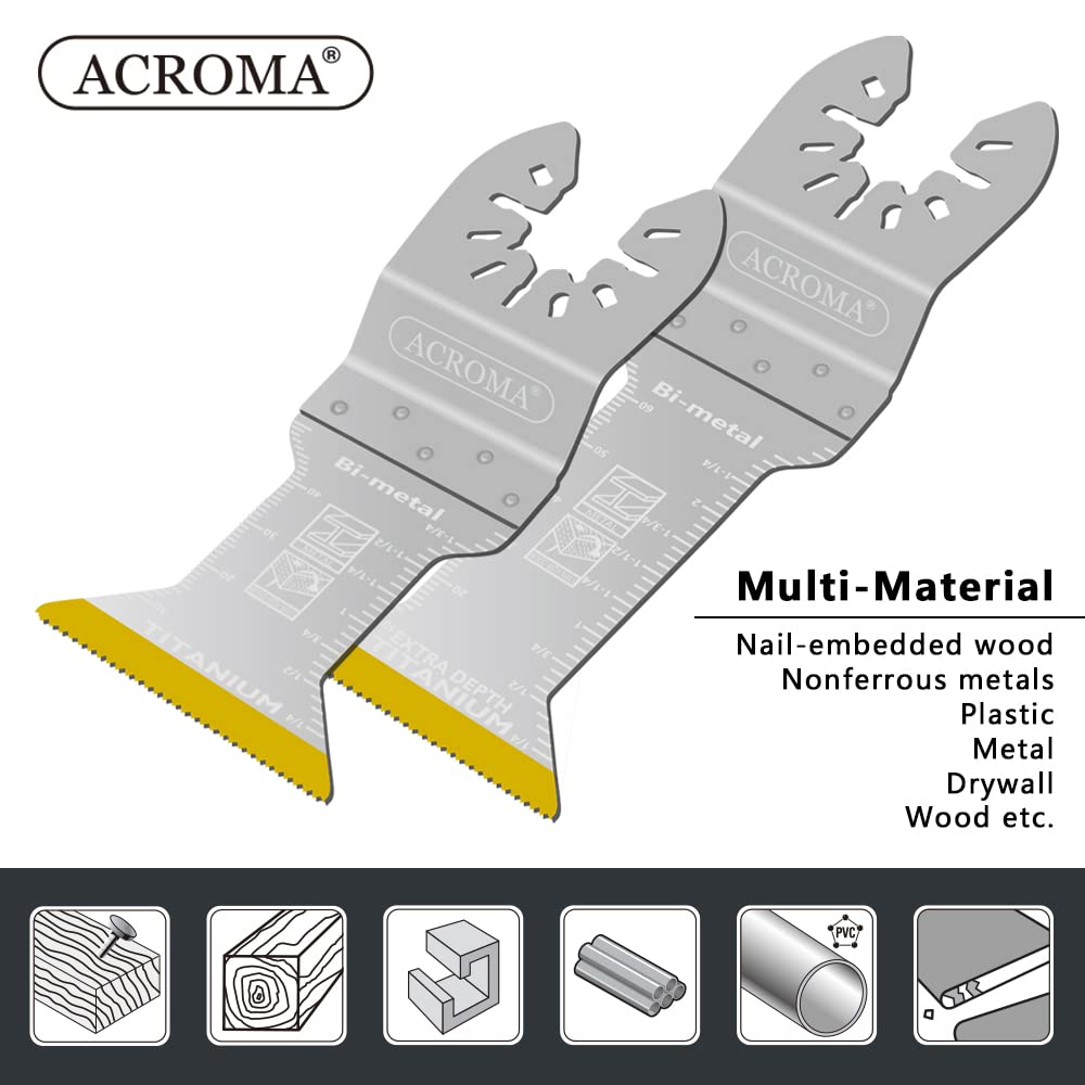 Acroma Juego de cuchillas multiherramienta oscilantes universales de 5 piezas, bimetálicas M42 HSS mejoradas con titanio, incluye cuchillas extra