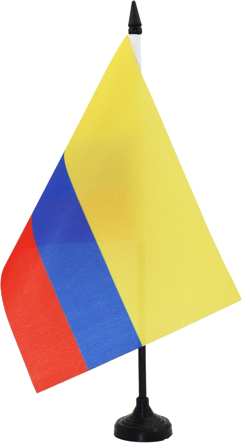 Bandera Colombia de AZ BANDERA Colombia, 5 x 8 pulgadas, bandera de escritorio colombiana, 8.3 x 5.5in, barra y base de plástico negro
