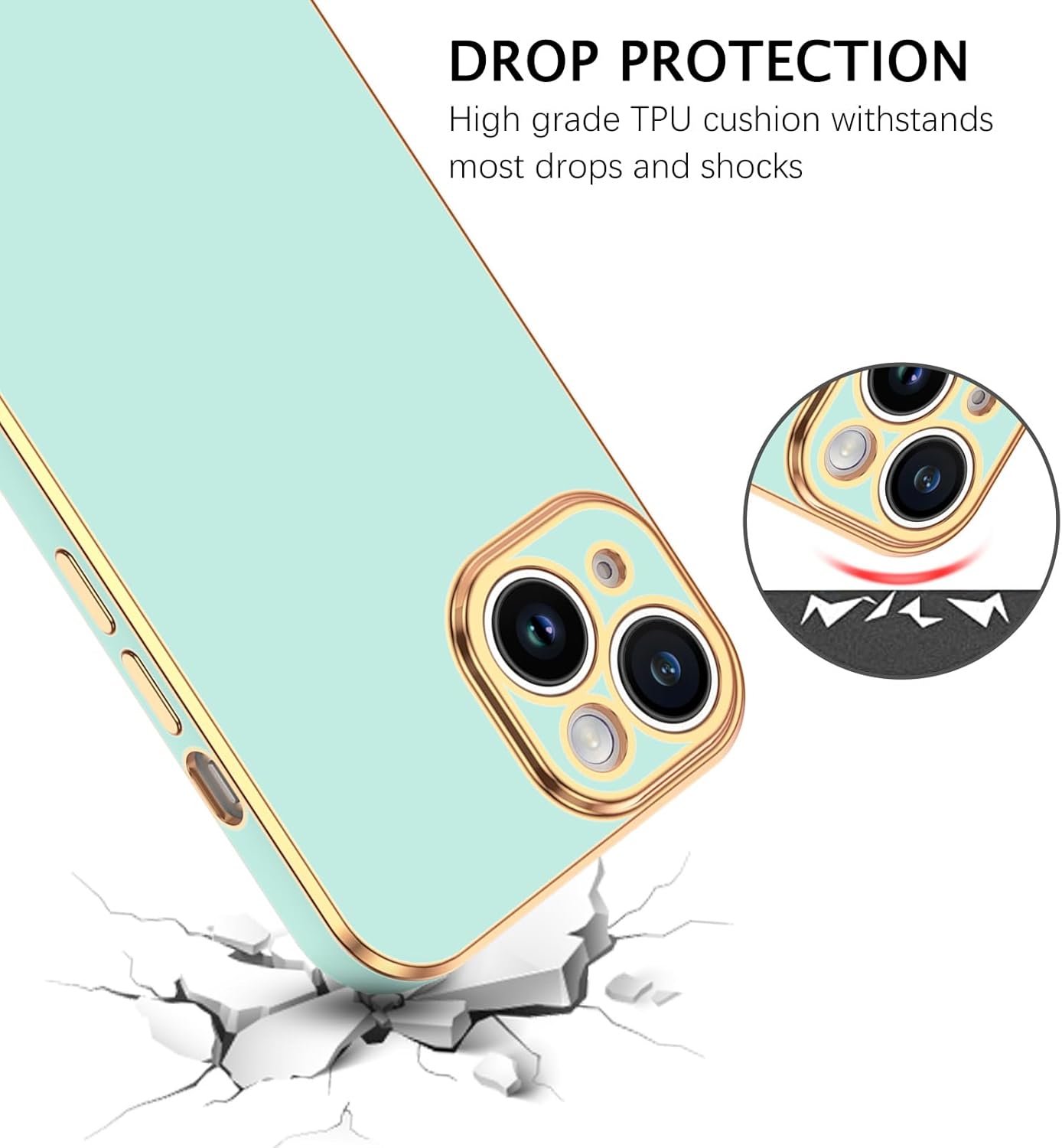 BENTOBEN Funda compatible con iPhone 15 de 6.1 pulgadas 2023, ajuste delgado, dorado, de lujo, de poliuretano termoplástico, a prueba de golpes,