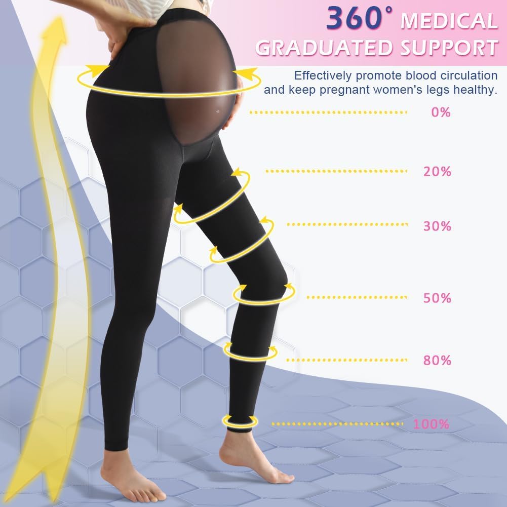 Beister – Mallas de compresión médica de maternidad, 20-30 mmHg, con soporte graduado, con banda elástica de botón y protección abdominal, medias de