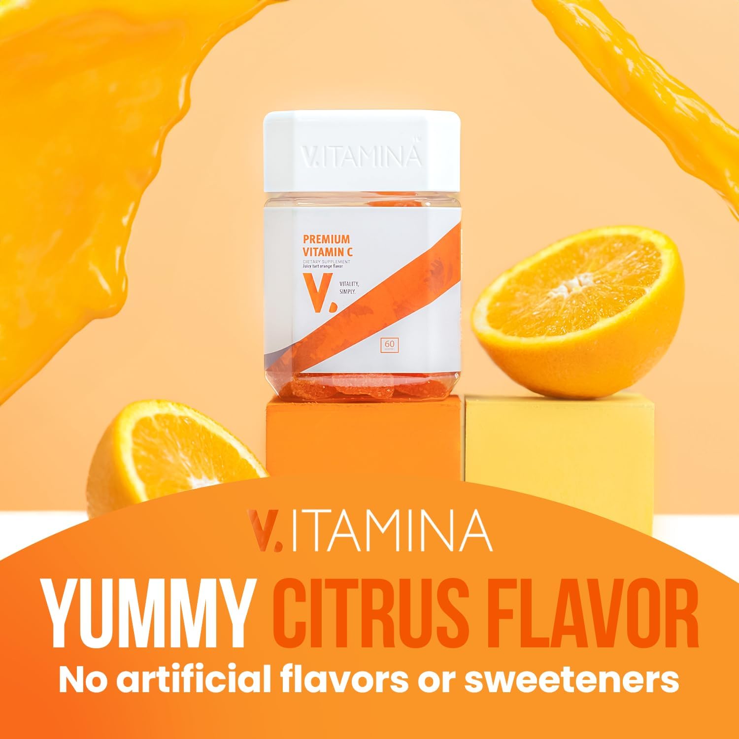 V ITAMINA Vitamina C prémium  Vitamina C masticable de 250 mg por porción, delicioso sabor cítrico, gomitas de apoyo inmunológico, veganas, sin