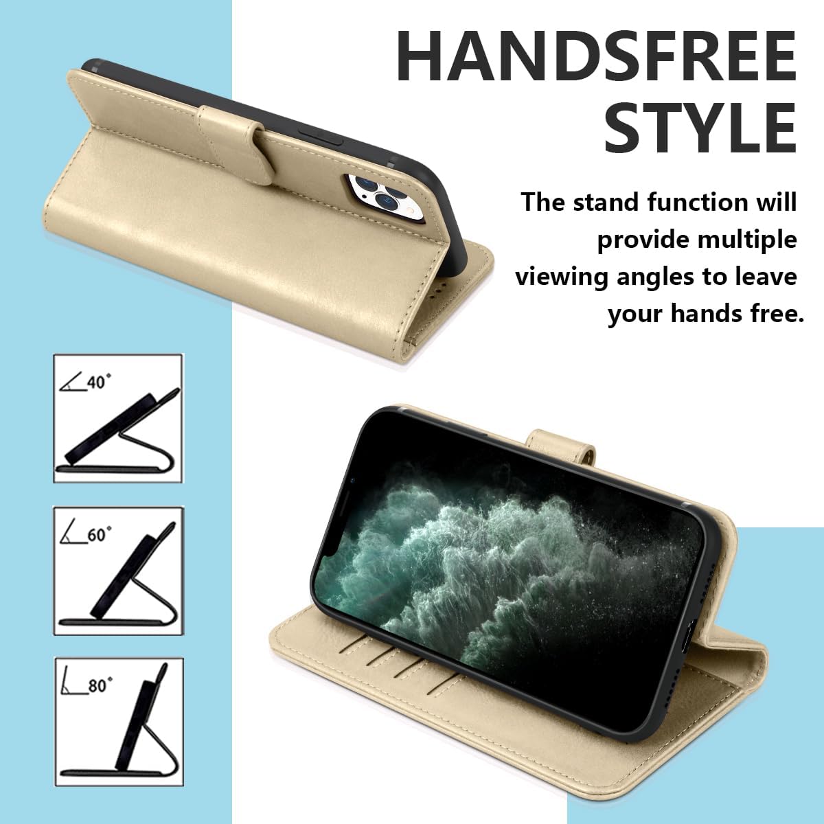 Funda tipo cartera para iPhone 11 Pro Max, de piel sintética, magnética, con soporte para tarjeta de crédito, soporte y funda a prueba de golpes