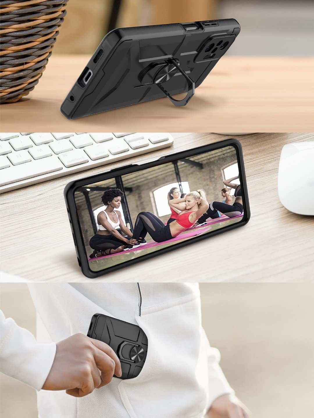 Jeylly Funda para Redmi Note 10 Pro, Redmi Note 10 Pro Max con protector de pantalla de vidrio templado, resistente a prueba de golpes 360