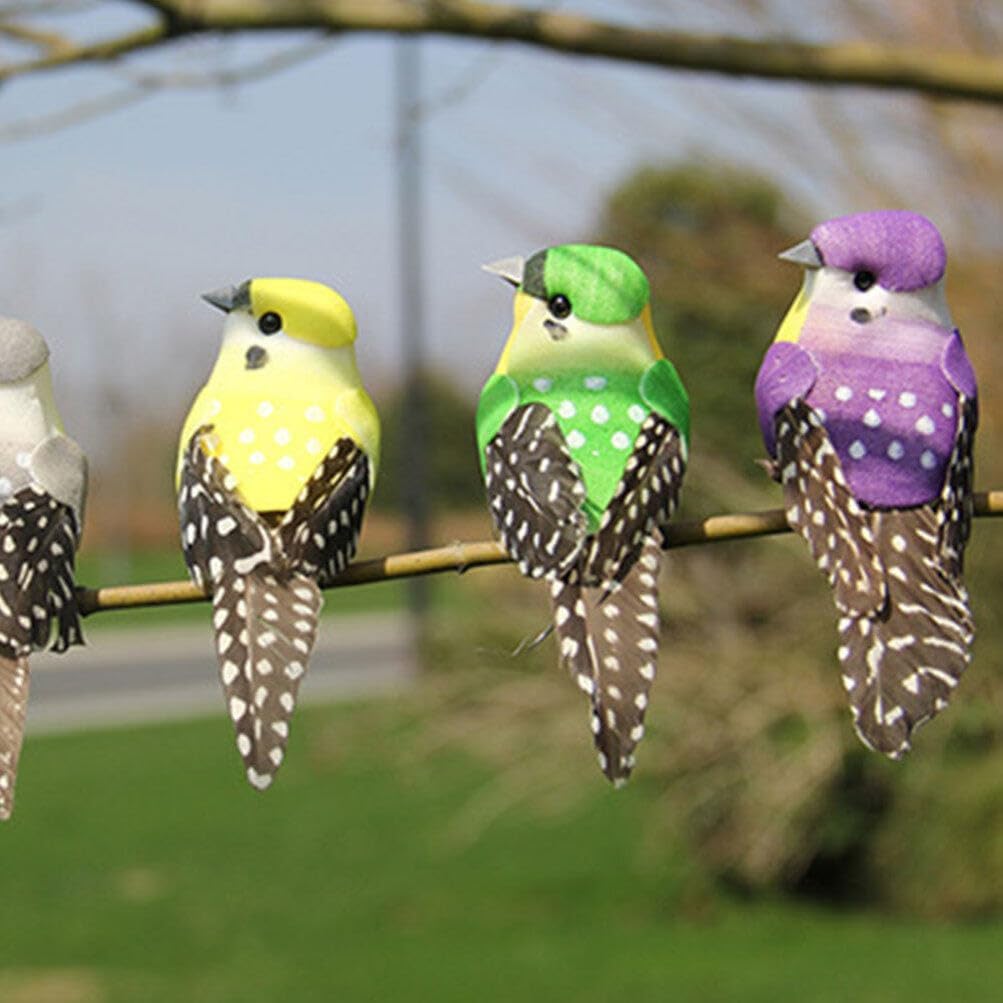 Garneck 12 piezas de simulación de espuma para pájaros, pequeños pájaros, patio, mini animales, estatua, decoración de boda, pájaros artificiales,