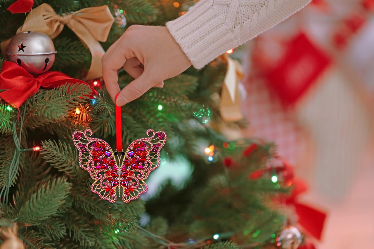 Adornos de mariposa para árbol de Navidad, adornos de mariposa rosa de metal, adorno colgante para árbol de Navidad, mariposa monarca, regalos de