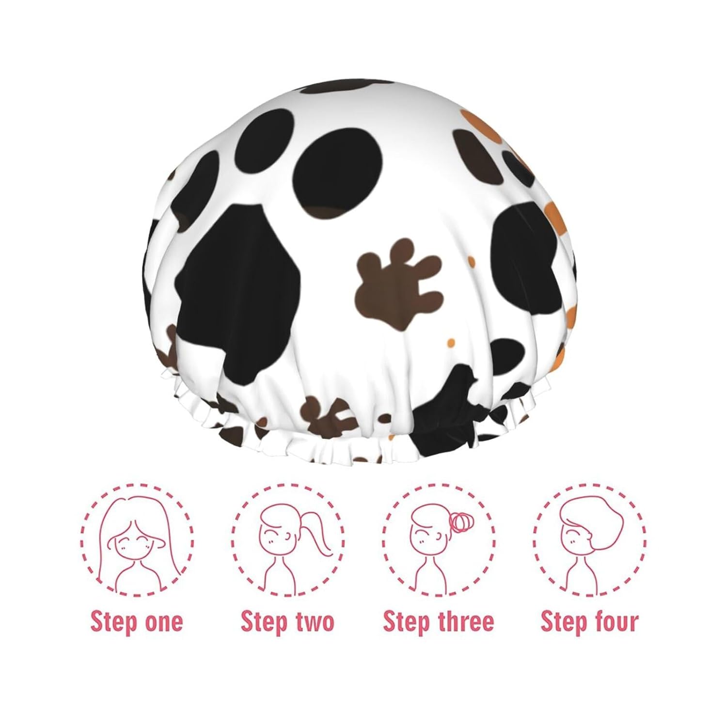 Gorro de ducha impermeable de doble capa con estampado de huellas de animales, adecuado para todas las longitudes de cabello (10.6 x 4.3 pulgadas)