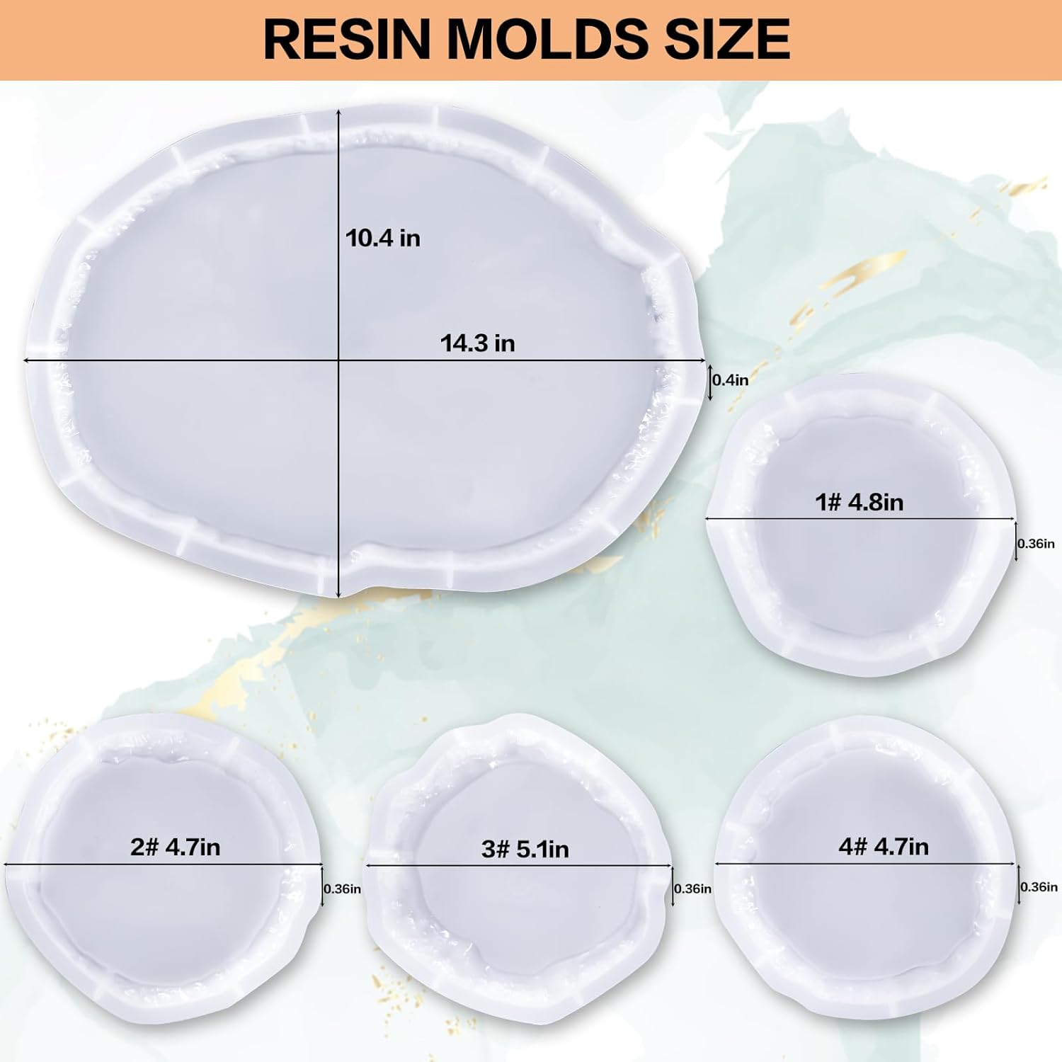 Moldes de bandeja de resina, moldes de bandeja de silicona grandes con 4 moldes de posavasos para resina epoxi, moldes de bandeja ovalada para