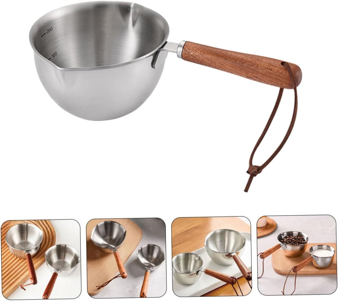 NOLITOY cacerola de salsa de mantequilla olla de acero inoxidable olla de doble pico verter olla de aceite verter aceite pequeño wok con mango