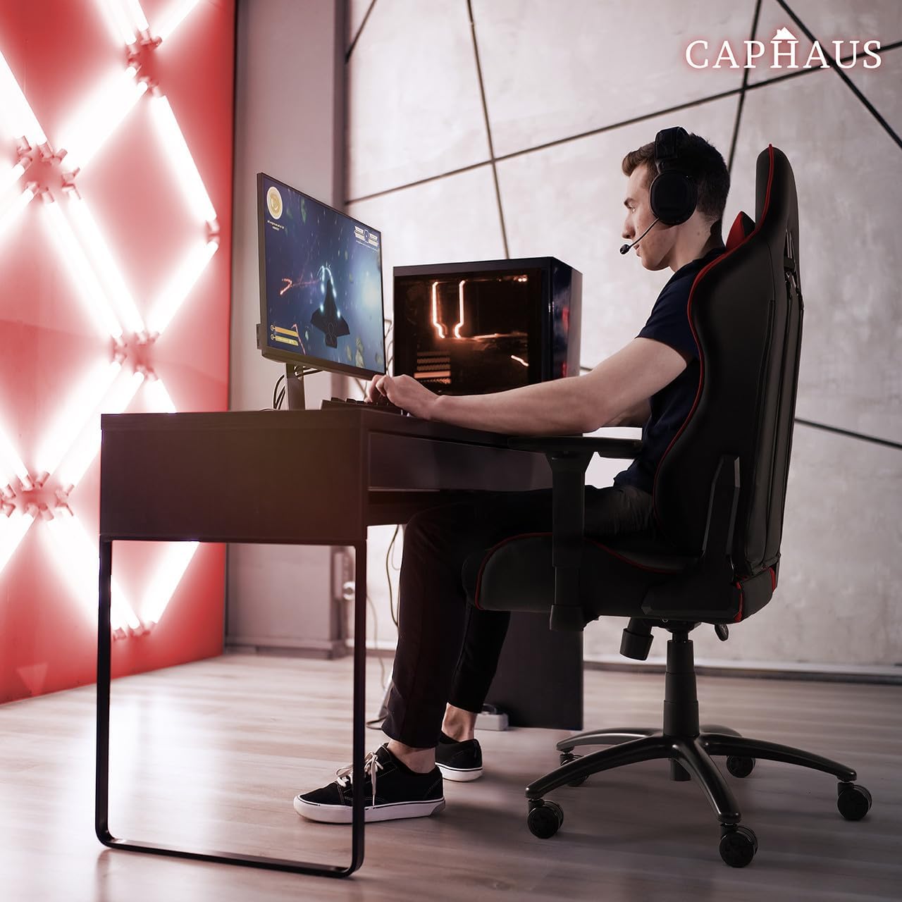 CAPHAUS Silla para juegos de grado comercial, cilindro mejorado y reposabrazos 3D, Silla ergonómica de videojuegos, Silla de oficina de altura