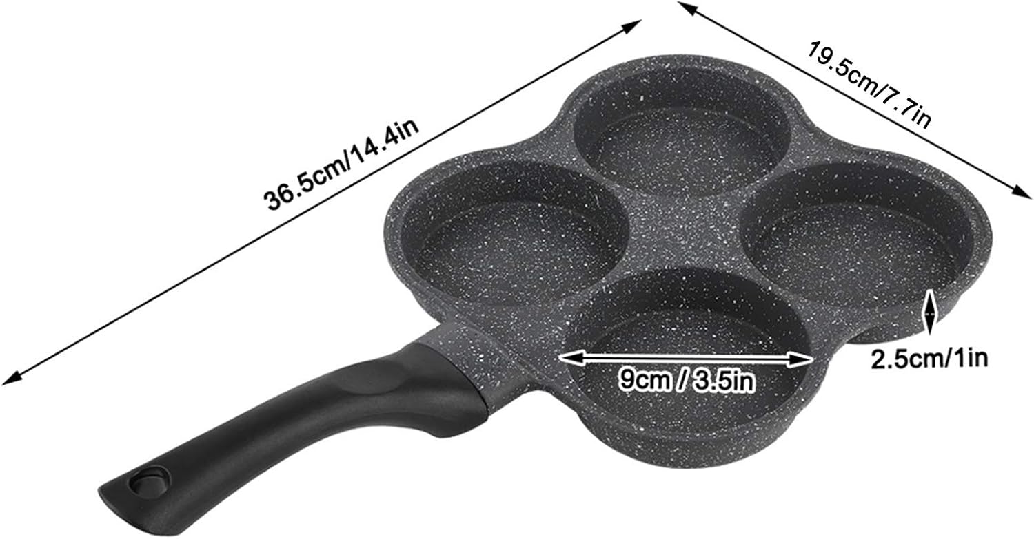 VTOSEN Sartén para 4 huevos, sartén para tortillas, antiadherente, fácil de limpiar, para desayuno, panqueques, huevos escalfados, adecuada para
