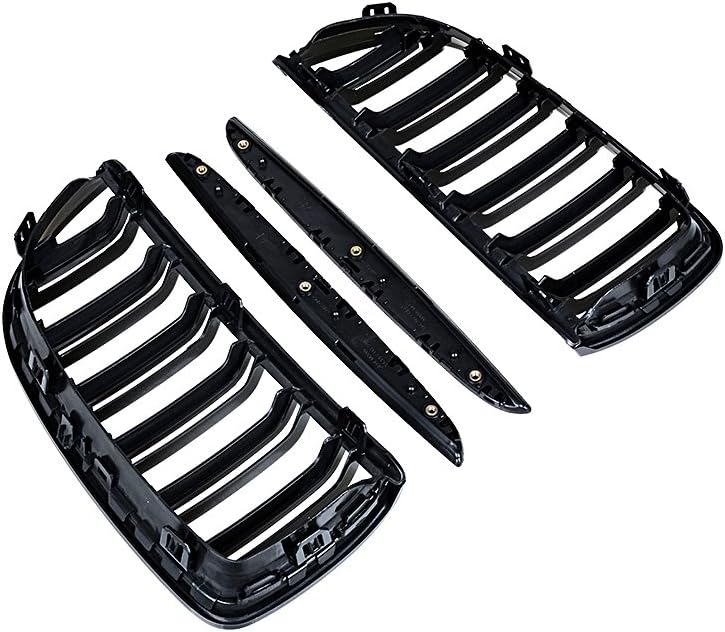 AMOPA CORP 2X – Rejilla de riñón para capó delantero, color negro brillante, doble línea, compatible con BMW E90 E91 Pre-Facelift