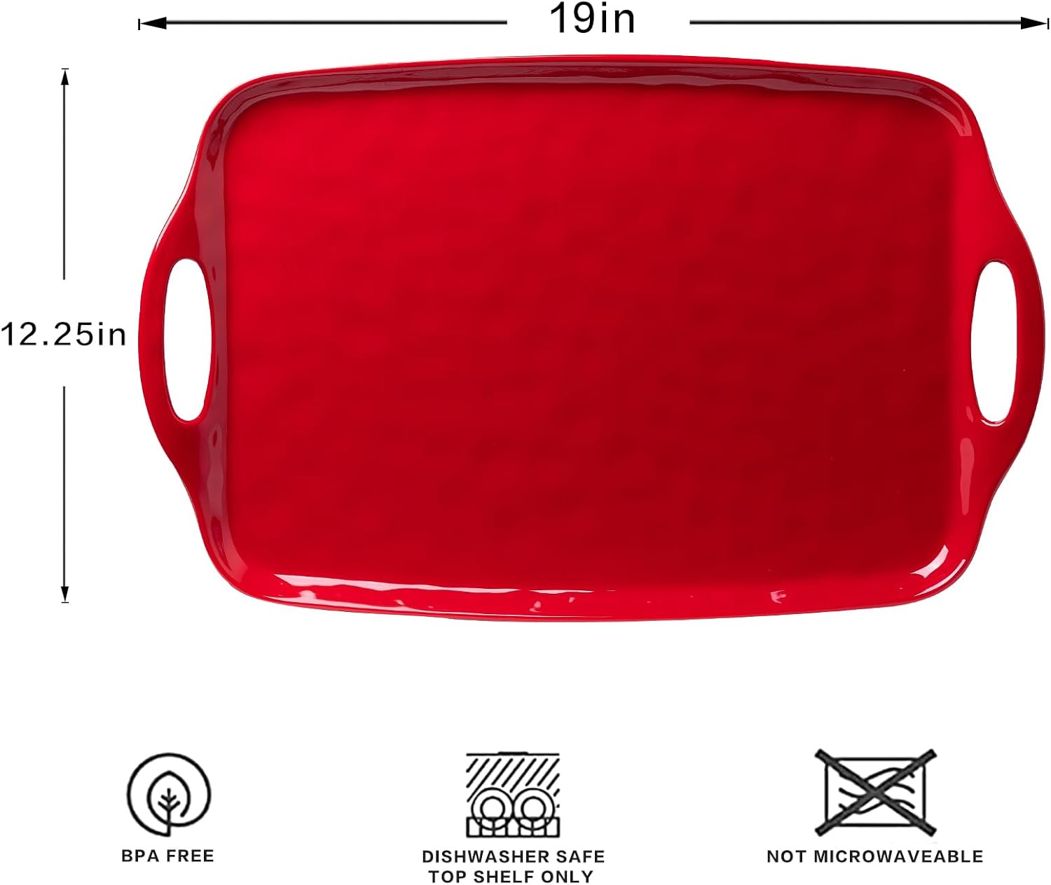 LEHAHA Juego de 2 bandejas para servir con asas, bandeja rectangular grande de melamina para servir, tamaño de 19 x 12 pulgadas, para