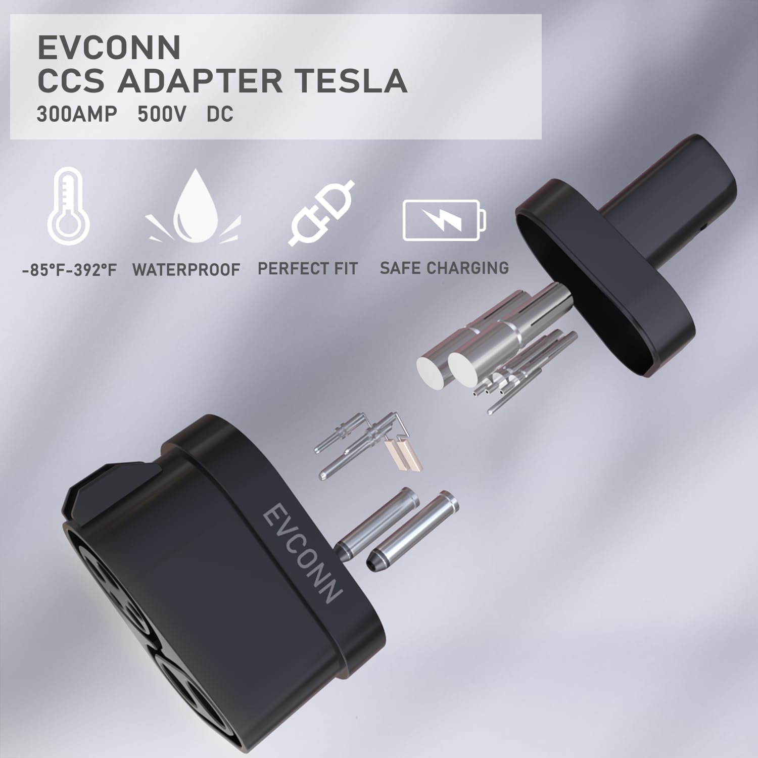 EVCONN Adaptador CCS a Tesla  300 A  500 V CC de carga rápida para Tesla Model 3, Y, X, S  Max 250KW CCS Adaptador Tesla compatible con estaciones