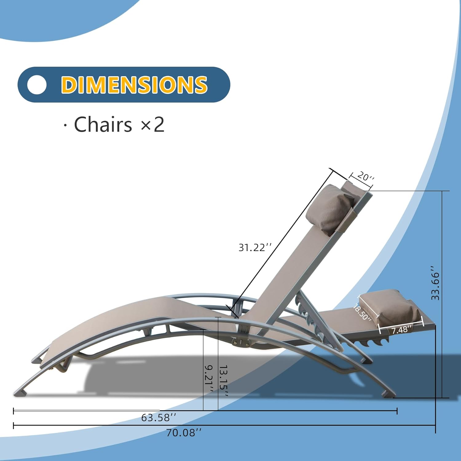 Domi – Juego de 2 sillas de piscina ajustables de aluminio, para exteriores, sillas de piscina para todo tipo de clima, para terraza, césped, junto