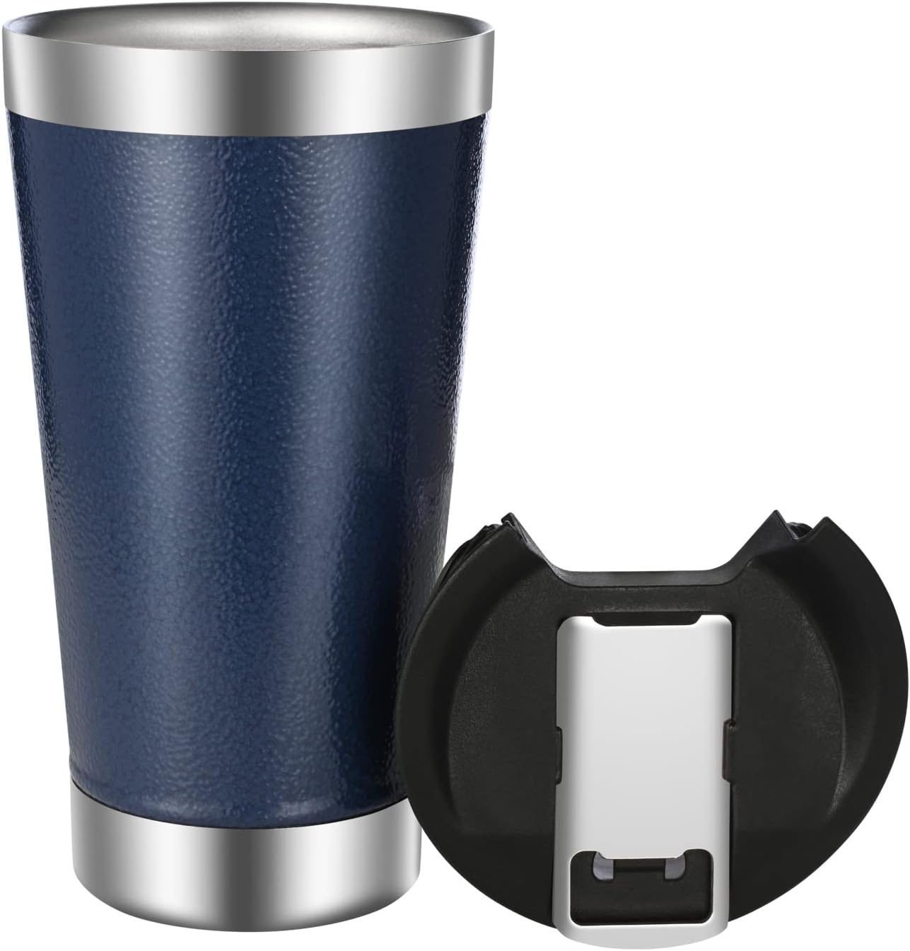 Vaso de cerveza de acero inoxidable de 16 oz16.2 fl oz, vaso aislado al vacío de doble pared, tapa con abridor de botellas, mantiene las bebidas