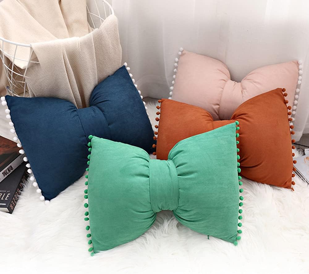 Fundas de almohada decorativas bohemias con pompones, fundas de almohada de terciopelo suave, fundas de almohada lumbares con lazo de 14 x 20