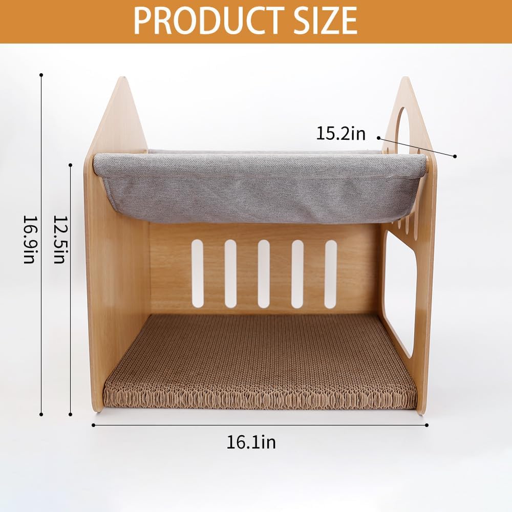 Salón rascador para gatos, 2 en 1, casa para gatos de doble capa con almohadillas rascadoras y cama y hamaca para descansar y moler garras, poste